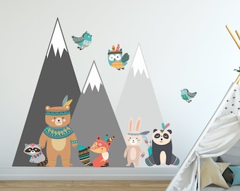 Mountain stickers for children and colorful animals, Three mountains, Clipboard, Accessories, Wall stickers, Nursery, Kid room, Boys G4