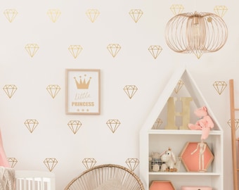 Kids decor, Diamond Wall Decals, Pink decals, Geometric Vinyl Decals, Modern Decals, Diamond Wall Stickers, Gold Decor, Geometric Decor