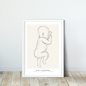 Newborn poster birthday Line art Infant Kids Posters  Background color to choose from Birth poster Personalized Baby Birth Poster