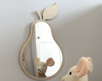 Apple pear mirror, unbreakable wood, wooden decorations for a children's room Mirror L7