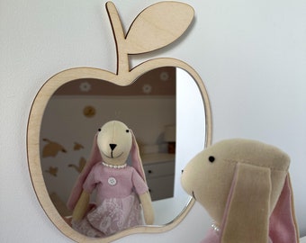 Apple mirror. Unbreakable wood mirror, wooden decorations for a children's room. Apple mirror L11