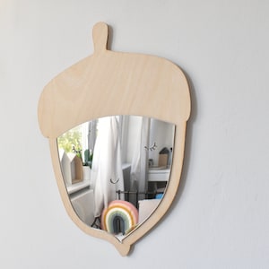 acorn mirror. Shatterproof wood mirror. Wooden decorations for the children's room Nursery decor Acorn decors L22