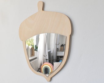 acorn mirror. Shatterproof wood mirror. Wooden decorations for the children's room Nursery decor Acorn decors L22