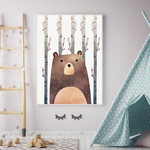 Imagen Oso en el bosque Carteles para las imágenes de pared habitación infantil póster infantil accesorios decoración de pared para un niño para una niña póster