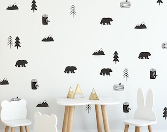 Wall Decal for Kids Room or Nursery room wall stickers children decoration murals baby nordic colorful woodland animals trees mountain 95NW
