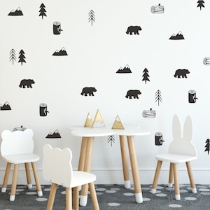 Wall Decal for Kids Room or Nursery room wall stickers children decoration murals baby nordic colorful woodland animals trees mountain 95NW