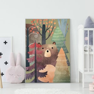 Imagen de oso de peluche en los carteles del bosque en la pared Fotos habitación niño cartel de la pared cartel extradecoraciones de cartel para niño para la niña cartel