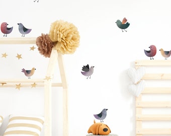 Aquarell Aufkleber Vögel an der Wand, selbstklebende Aufkleber, Kinderzimmer Dekorationen, Kinderzimmer Aufkleber Vogel A132