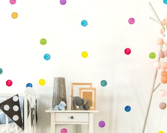 Watercolor Polka Dots 9 Colors, Removable decals, Rainbow wallstickers, Watercolor Dots, Peel and Stick, Nursery decals A137