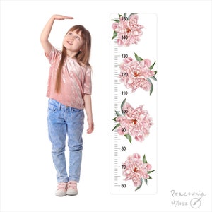 Meten van de groei van versierd met pioenroos bloemen muur stickers voor kinderen Add-ons om uw kinderkamer Sticker meten groei voor meisjes