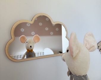 Miroir nuage Miroir en bois incassable, décorations en bois pour chambre d'enfant Miroir nuage L4