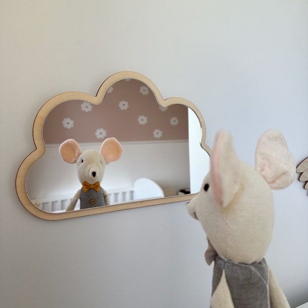 Miroir nuage Miroir en bois incassable, décorations en bois pour chambre d'enfant Miroir nuage L4