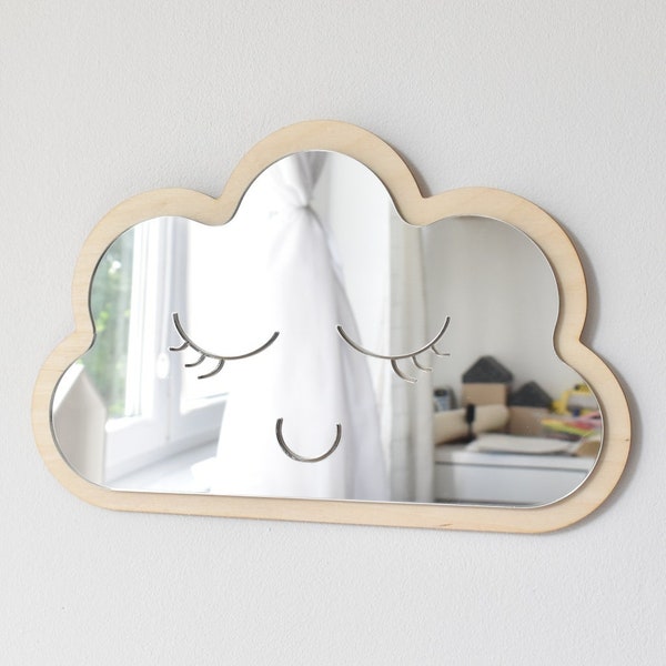 Miroir nuage Miroir en bois incassable, décorations en bois pour chambre d'enfant Miroir nuage L5