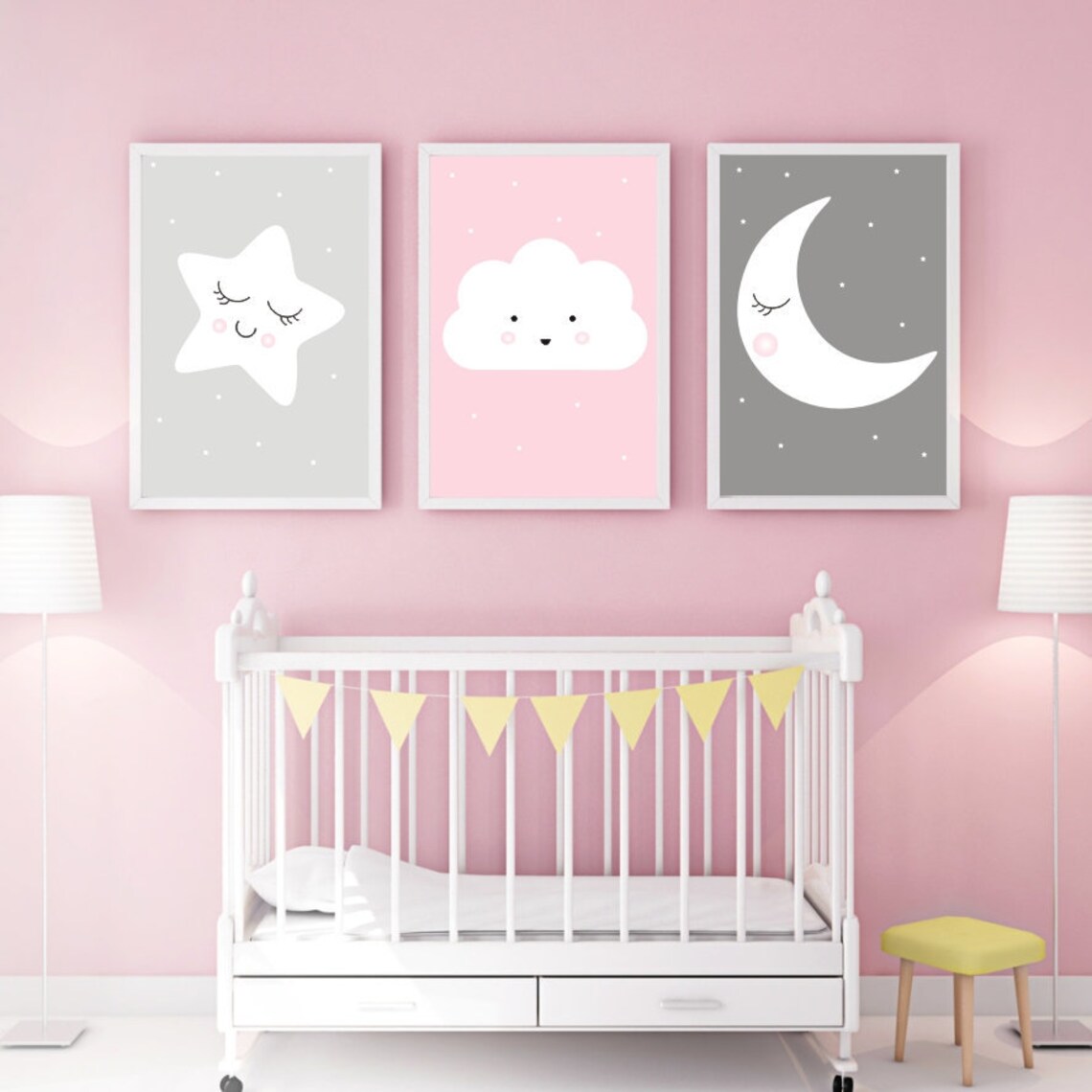Nursery Art Prints Moon Cloud and Star Nursery Decor Etsy