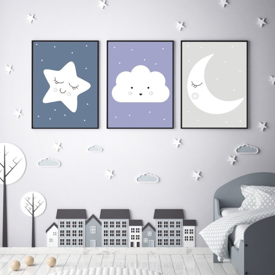 Nursery Art Prints, Moon, Cloud and Star Nursery Decor, Nursery Prints ...