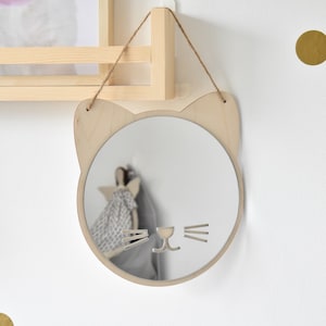 Kitten mirror. Shatterproof wood mirror. Wooden decorations for the children's room Nursery decor Cats decors L13