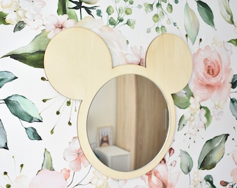 Micky Mouse mirror. Shatterproof wood mirror. Wooden decorations for the children's room Nursery decor Miki decors L15 L