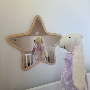 Star mirror. Unbreakable wood mirror, wooden decorations for a children&#39;s room. Star mirror L24