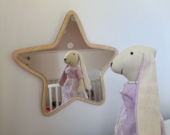 Star mirror. Unbreakable wood mirror, wooden decorations for a children's room. Star mirror L24