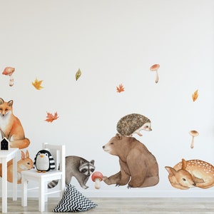 Forest animals stickers on the wall, peel&stick, Nursery woodland, removable, eco inks image 1