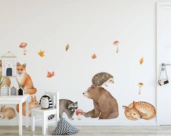 Forest animals stickers on the wall, peel&stick, Nursery woodland, removable, eco inks