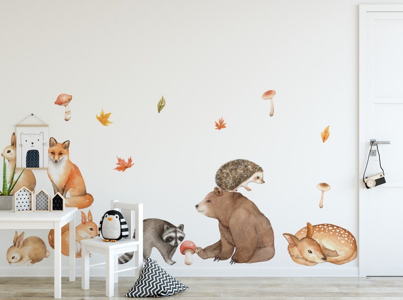 Forest animals stickers on the wall, peel&stick, Nursery woodland, removable, eco inks image 1