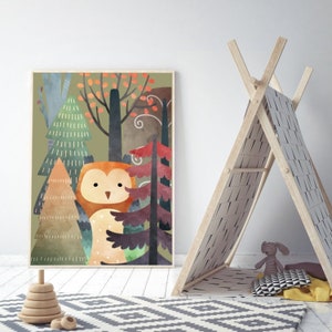 Imagen de búho en los carteles del bosque en las imágenes de la pared bebé cartel niños cartel accesorios decoraciones de la pared para niño para la niña cartel
