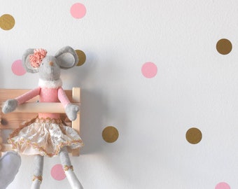 Gold and pink dots, stickers on the wall, for the children's room, the girl's room, for the baby girl, for the child's room, polka dots