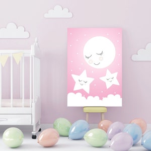 Cartel de la luna con estrellas durmiendo luna en la pared para niños cartel niños imagen bebé habitación recién nacido ojos dormidos decoración sobre la cuna