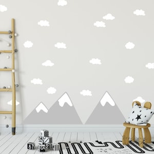 Mountain Wall Decal Peel and Stick Decal Mountain Wall Decals Clouds Wall Stickers Cloud Kids Room Kids Mountain Wall Art Baby Gift
