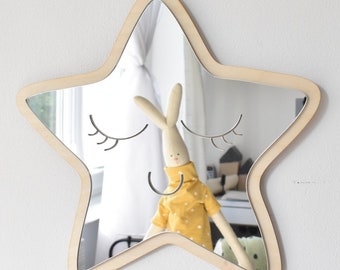 Star mirror. Shatterproof wood mirror. Wooden decorations for the children's room Nursery decor Star decors L9