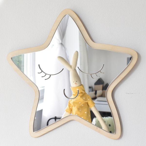 Star mirror. Shatterproof wood mirror. Wooden decorations for the children's room Nursery decor Star decors L9