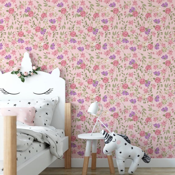 Roses Wallpaper Girly Wallpaper Girl Room Decoration Kids - Etsy UK