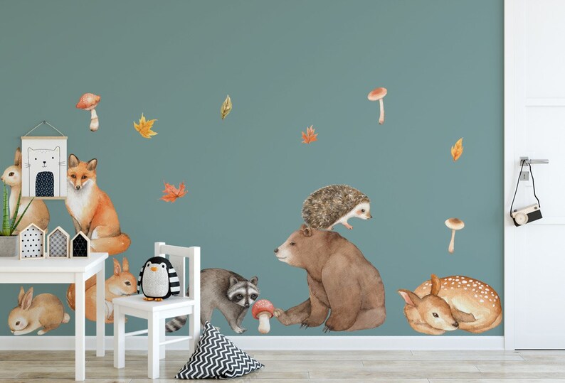 Forest animals stickers on the wall, peel&stick, Nursery woodland, removable, eco inks image 7