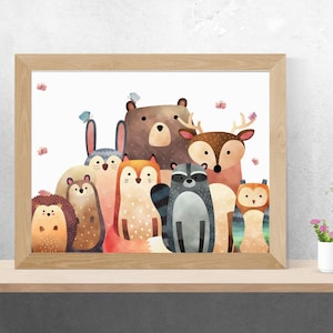 Cartel animales del bosque - animales del bosque, accesorio de la habitación de los niños, imagen educativa para la pared