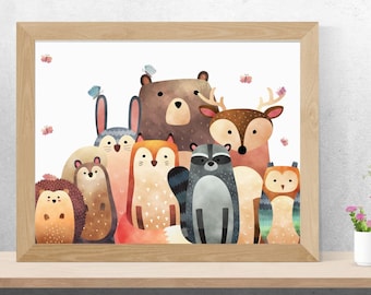 Forest Animals - Forest Animals Poster, Addition to the children's room, Educational picture on the wall, Forest friends print