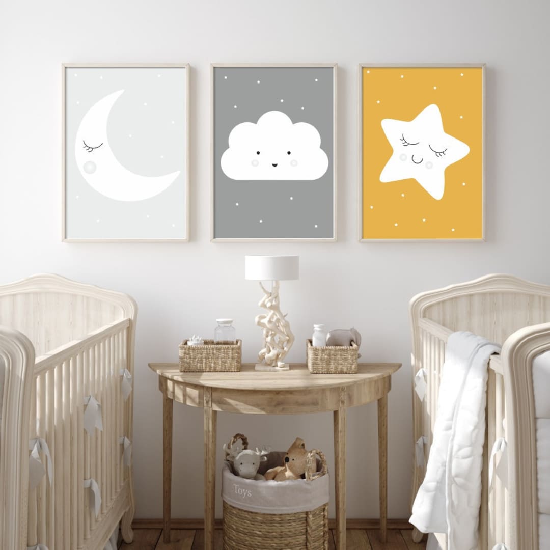 Nursery Art Prints, Moon, Cloud and Star Nursery Decor, Nursery Prints ...