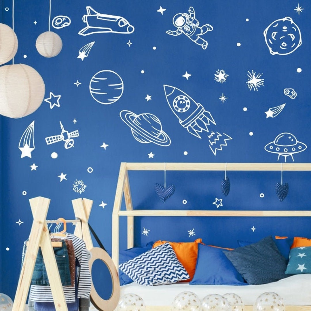 Space Wall Decal, Cosmos Decals, Earth, Rocket Decal, Space