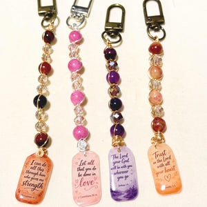 Natural Stone Bible Verse Keychain | Christian Faith Scripture Charm