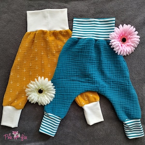 Bloomers, long, muslin with cuffs, grows with your child, 100% cotton!