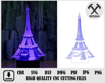 3D LAMP EIFFEL TOWER  laser cutting  template dxf dwg pdf png format Laser | Geometric design | 3d night lamp |download file 3d led lamp