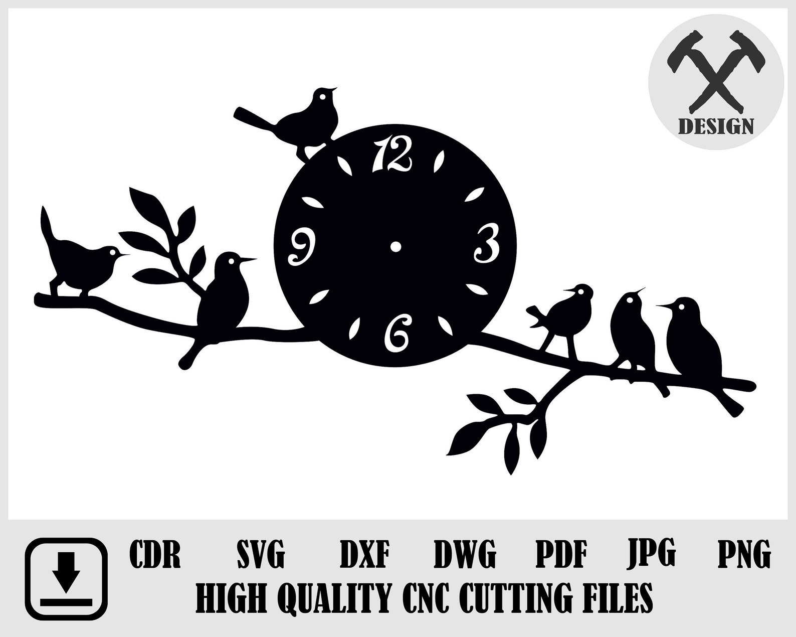 Wall Clock Birds Svgclock Pattern laser Cut File Dxf Laser Etsy