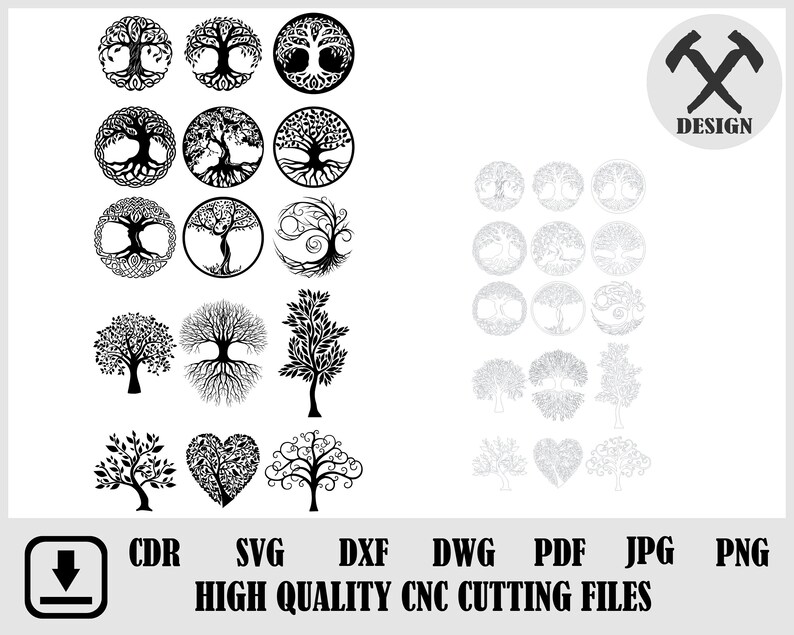 2d Tree Vectorel Designs Wall Art for Laser Cutting Templates Etsy