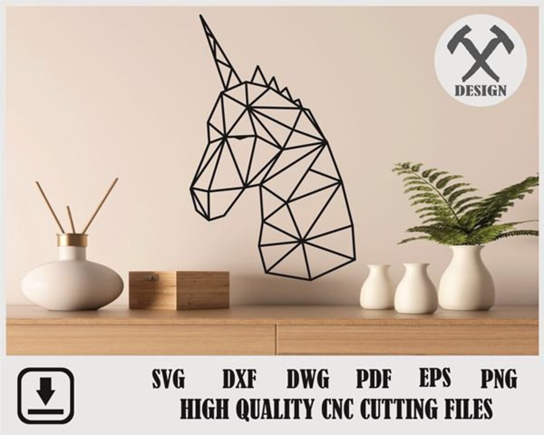 Geometric Unicorn Head Wall Art File,unicorn Svg,laser Cut File,animal