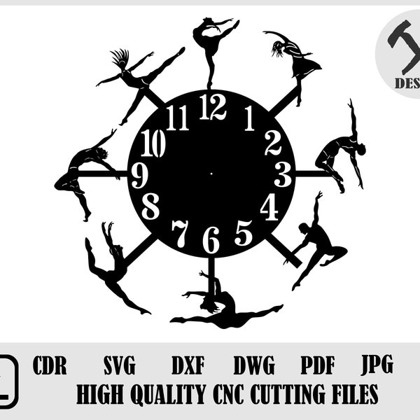 Wall Clock Dancers svg, clock pattern,laser cut file, svg cut file , svg cut clock file,wood wall clock graphic,clock cut file