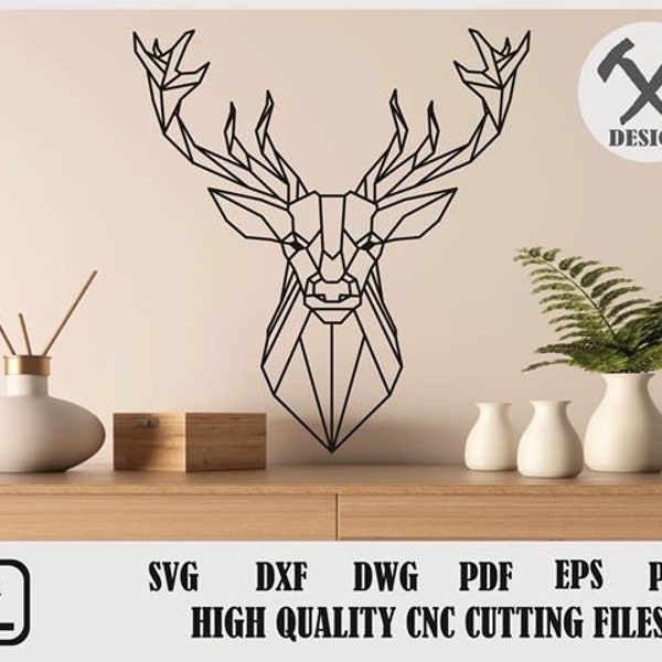 Deer Head SVG,Geometric Deer Silhouette,Geometric laser file,Animal wall decor laser plan,polygonal deer Home Decor SVG,Glowforge cut file