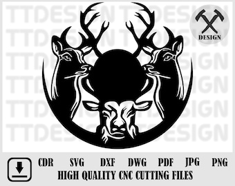 Wall Clock Deers SVG, Laser cut file, cnc cut file,clock cut file,dxf laser cutting file, laser cutting clock file,vinyl record cut