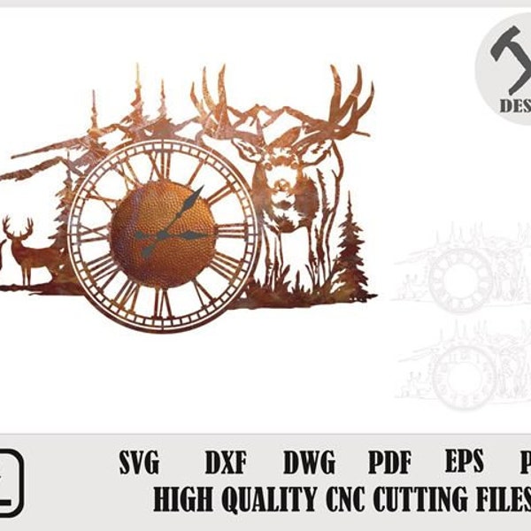 Wall Clock Deer svg,  Template Dxf Dwg Svg Eps Png Pdf Jpeg File For Laser wooden,vinyl record CNC File Vector