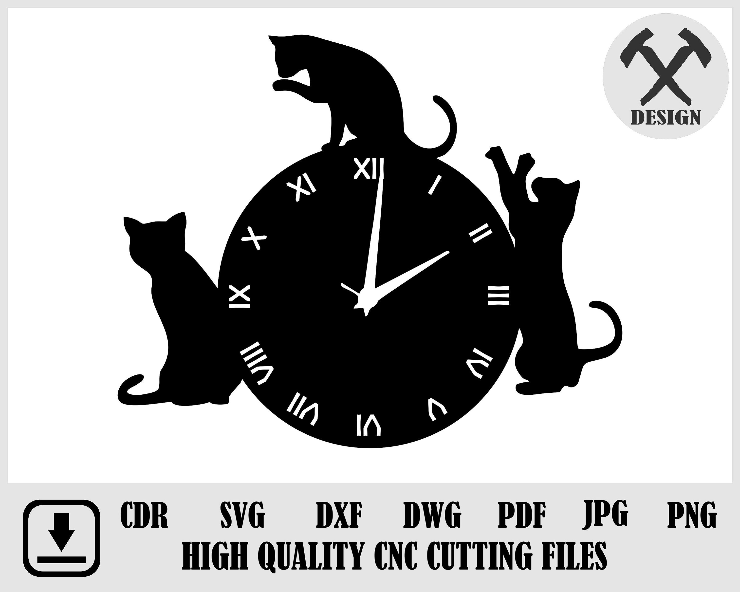 Wall Clock Cats ,clock Pattern ,laser Cut File, Dxf Laser Cut, Svg Cut
