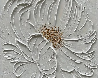 3D White Flower Canvas Oil Painting, a modern masterpiece hand-knife painted.